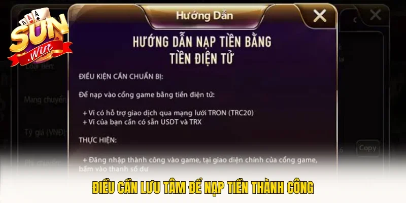 Điều cần lưu tâm để nạp tiền thành công